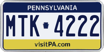 PA license plate MTK4222