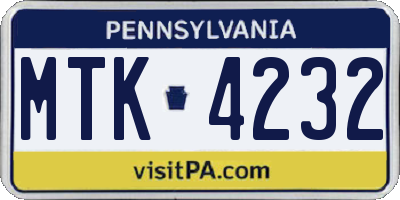 PA license plate MTK4232