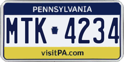 PA license plate MTK4234