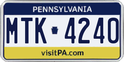 PA license plate MTK4240