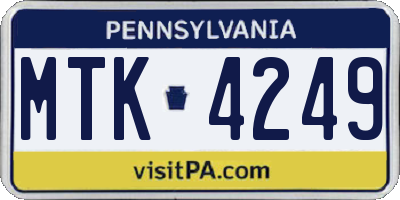 PA license plate MTK4249