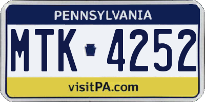 PA license plate MTK4252