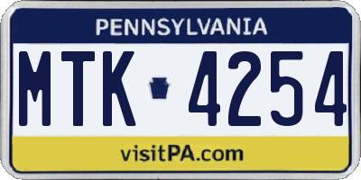 PA license plate MTK4254
