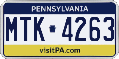 PA license plate MTK4263