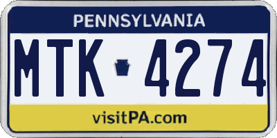 PA license plate MTK4274