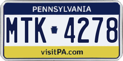 PA license plate MTK4278