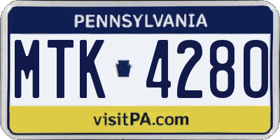 PA license plate MTK4280