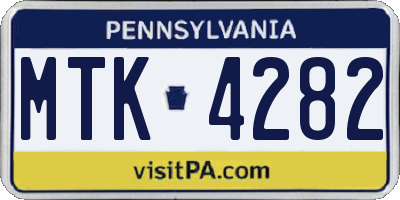 PA license plate MTK4282