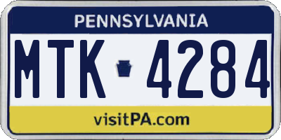 PA license plate MTK4284