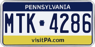 PA license plate MTK4286