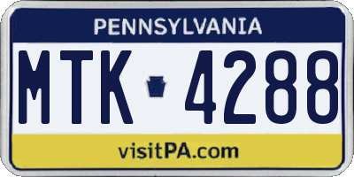 PA license plate MTK4288