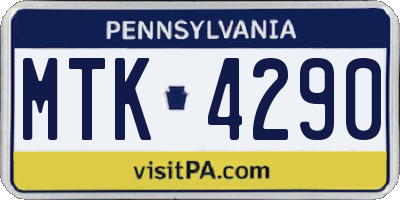 PA license plate MTK4290