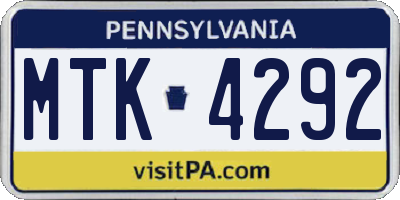 PA license plate MTK4292