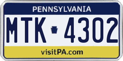 PA license plate MTK4302