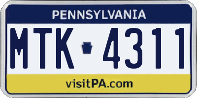 PA license plate MTK4311