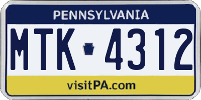 PA license plate MTK4312