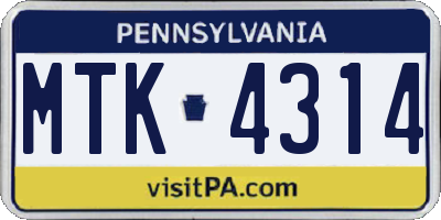 PA license plate MTK4314