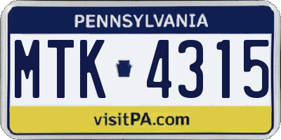 PA license plate MTK4315