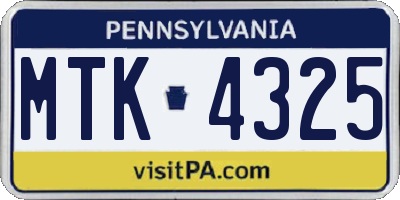 PA license plate MTK4325