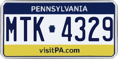 PA license plate MTK4329