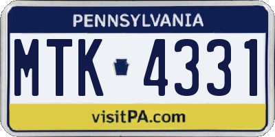 PA license plate MTK4331