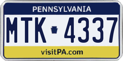 PA license plate MTK4337
