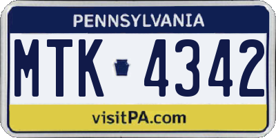 PA license plate MTK4342