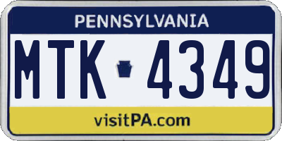 PA license plate MTK4349