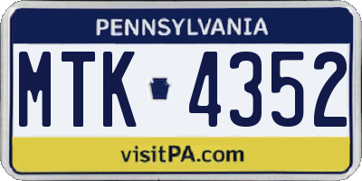 PA license plate MTK4352