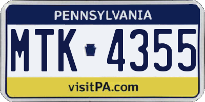 PA license plate MTK4355
