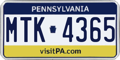 PA license plate MTK4365
