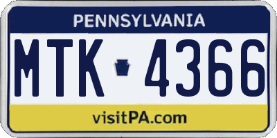 PA license plate MTK4366