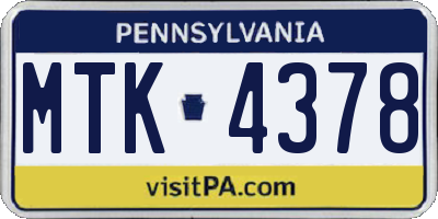 PA license plate MTK4378