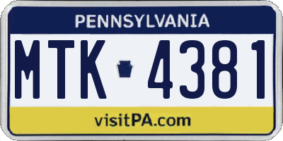 PA license plate MTK4381