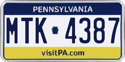 PA license plate MTK4387