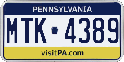 PA license plate MTK4389