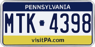 PA license plate MTK4398