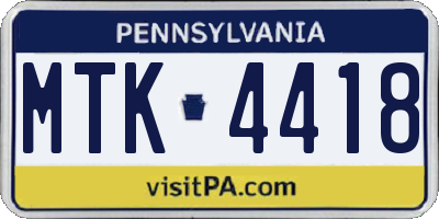 PA license plate MTK4418