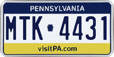 PA license plate MTK4431