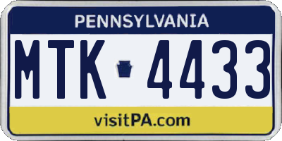 PA license plate MTK4433