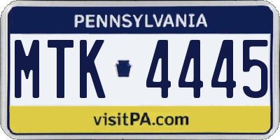 PA license plate MTK4445