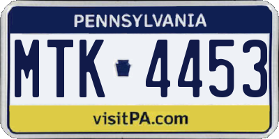 PA license plate MTK4453