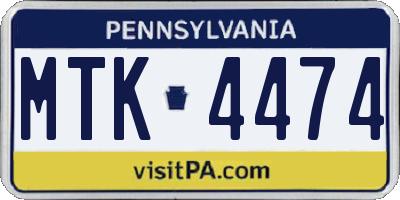 PA license plate MTK4474