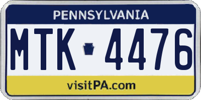 PA license plate MTK4476