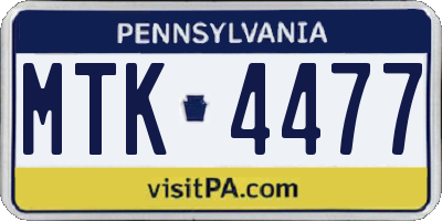 PA license plate MTK4477
