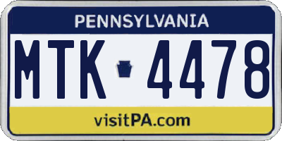 PA license plate MTK4478