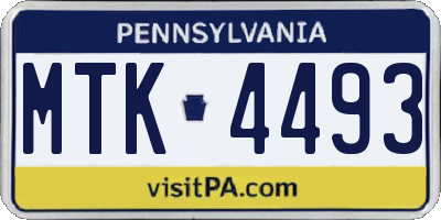 PA license plate MTK4493