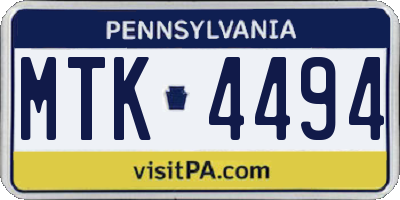 PA license plate MTK4494