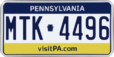 PA license plate MTK4496