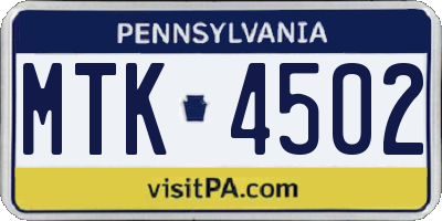 PA license plate MTK4502